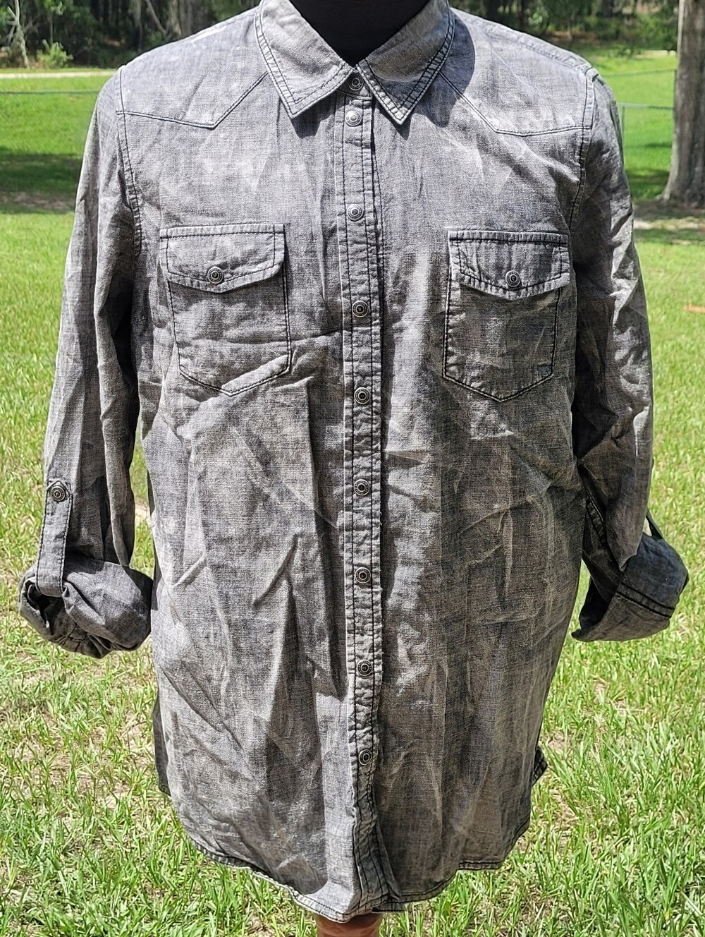 Vintage Victoria's Secret London Jeans Grey Denim Acid Washed Button Up ❤️ Large